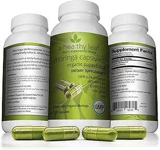 A Healthy Leaf Organic Moringa Capsules - Vibrant Green | Moringa Capsules Organic | 100% Pure Moringa Leaf Capsules | Natural Anti-Inflammatory | Energy & Immune System | Antioxidant & Nutrient Rich