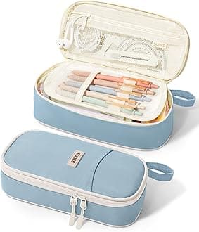 Cute Pencil Case, Aesthetic Pen Pouch, Colored Large Pencil Bag with Zipper, Kawaii Stationery Storage and Organizer, School Supplies for Teen and Adult Girls, Blue