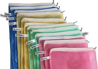 Set of 6 Reusable Fridge Storage Bags for Vegetables and Fruits with Zipper Dual Layer Mesh Net Multipurpose Multi-Size Kitchen Storage Bags Organizer (Multi-Color)