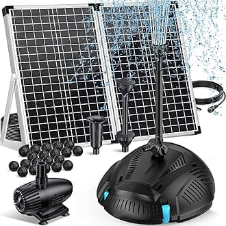 70W Solar Pond Filter with Fountain Pump, Solar Powered Water Pump with 580GPH Pond Filter for Outdoor Ponds, Adjustable Diverter Valve for Koi Ponds, Waterfalls, Garden Water Features