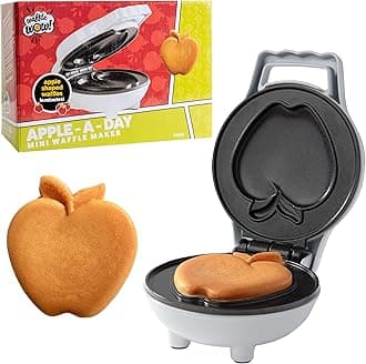 Mini Apple Waffle Maker- Breakfast Fun for Kids, Adults w Individual 4 Inch Waffler Iron, Electric Nonstick Baker- Small Compact Kitchen Appliance w Recipe Guide, College Dorm Essential, Teacher Gift