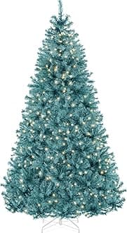 Best Choice Products 7.5ft Pre-Lit Peacock Blue Christmas Tree, Full Artificial Holiday Decoration w/ 1,350 Branch Tips, 550 Lights, Foldable Base