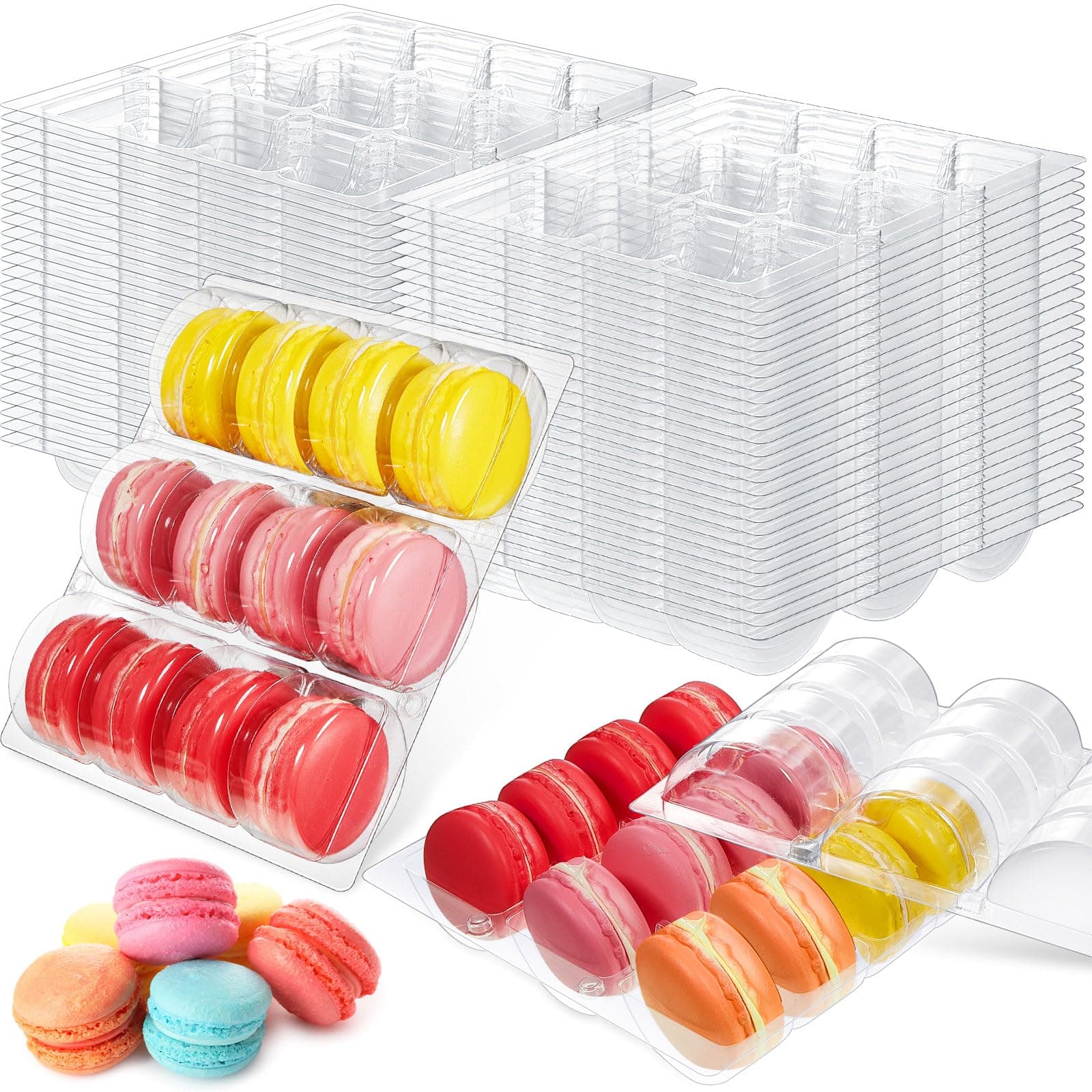 Sherr 24 Pcs Macaron Boxes Clear Plastic Macaron Storage Containers Macaroon Packaging Display Trays for Cookie, Wedding, Party Gifts