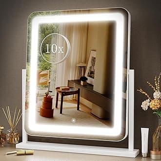 Makeup Vanity Mirror with Lights 15.2" Large LED Lighted Mirror, Hollywood Make Up Mirror with Lighting for Bedroom Tabletop, Smart Touch,Detachable 10X Magnification 360° Rotation, (White)