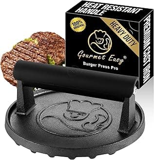 Smash Burger Press for Griddle, 2 lb Heavy Duty Burger Smasher Tool with Heat-Resistant Handle, Premium Cast Iron Bacon & Sandwich Maker, Hamburger Press for BBQ Grilling Accessories, 5-Year Warranty