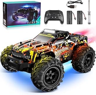 Remote Control Cars - 1:18 Rc Car HighSpeed 25KMH+ LED Light with Spray 2.4GHz All Terrain Off Road Truck Toys 2 Rechargeable Batteries 60 Min Playtime Fast Racing Toy for Kids Adult - Yellow