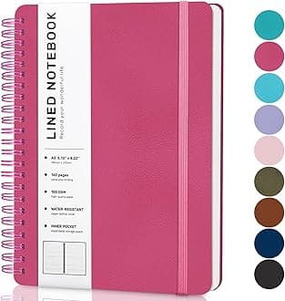 Deeppink Lined Spiral Journal Notebook, 160 Pages, 85.7in A5, for Work, School, Women, Men - College Ruled, Hardcover Leather Journal
