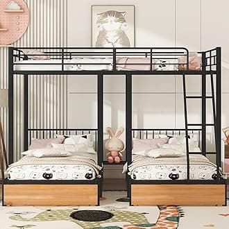 Bellemave Heavy Duty Metal Triple Bunk Bed, Full Over Twin Over Twin With Storage Drawers, Convertible Into 3 Beds for Kids, Black
