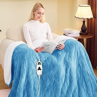 greenoak Heated Blanket Electric Full 72"X84", Heating Blankets with 10 Heat Levels 8 Hours Auto-Off, Soft Flannel Sherpa Fluffy House Warming Gifts for Grandma Seniors Momt, Pale Blue