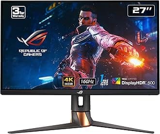 ASUSROG Swift 27” 4K Gaming Monitor (PG27UQR) - UHD (3840 x2160), Fast IPS, 160Hz (Above 144Hz), 1ms, FreeSync Premium Pro, Variable Overdrive, DisplayPort, HDMI, DisplayHDR 600, 96% DCI-P3,BLACK