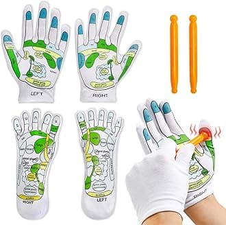 4PCS Acupressure Reflexology Socks and Gloves Tool Set, Hand Spa Reflexology Tools Massage and Foot Massage with Massage Rod for Women and Men Tired Relieve