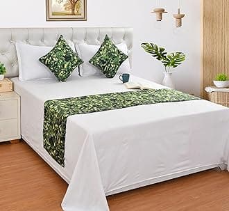 Shri Anand Creations Digital Print Super Soft Fabric Bed Runner Scarf with Matching Cushion Covers/Slipcover Mattress Protector/Bed Linen Scarf/Decorative Set for Bedrooms/Hotel Rooms (Design-7)