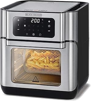 BLACK+DECKER 12L Air Fryer Oven, 1500W with Rapid Air Convection Technology, Digital Temperature Control, 90-Minute Timer, 10 Pre-Set Modes, Family-Sized Capacity, Oil-Free Cooking, Sliver - AOF100-B5