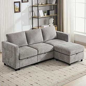 83' Modular Sectional Sofa Convertible L Shaped Couch Set for Living Room, 4 Seat Storage Modular Sofa with Movable Ottoman, Chenille(Light Grey)