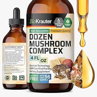Dozen Mushroom Tincture - Immune Support Supplement Drops - Promotes Digestive & Cognitive Support - Non-GMO, Liquid Immunity Defense Formula - 4 fl. oz Bottle
