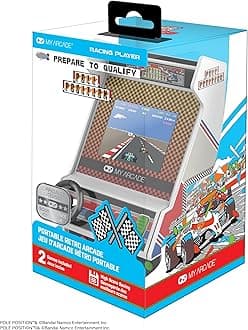 Pole Position Racing Player: Retro Arcade Console with 2 Games, Real Racing Controls, Gifts for Kids and Adults, Full Color Screen