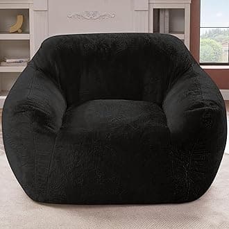 Giant Bean Bag Chair for Adults, Large Memory Foam BeanBag Chairs, Oversized Bean Bag Sofa with Filler, Faux Fur Big Reading Chair Comfy Floor Sofa Chair (Black)