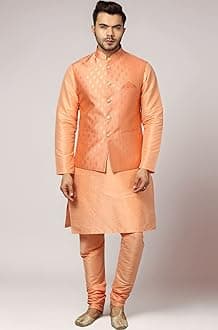 Uri and MacKenzie Men's Silk Blend Kurta Churidar Pyjama with Stylish Nehru Jacket