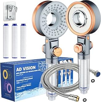 AD-VISION SGS Filtered High Pressure Shower Head | Removes Chlorine, For Hard Water & Hair Loss | 3 Modes with Adj. Flow Pause | Double Sided (All-in-One Upgrade Kit - Rose Gold)
