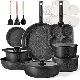 CAROTE 3pcs Pots and Pans Set Non Stick, Cookware Sets, Kitchen Set, Oven/Dishwasher/Fridge Safe, Space Saving Pots Set, Nonstick Set with Versatile Detachable Handle, Induction RV Set, Black