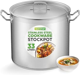 NutriChef Stainless Steel Stock Pot with Lid, 31 L Big Stockpots for Stew, Soup, Pasta, Meat- Induction Ready, Large Cooking Pot with Ergonomic Handles