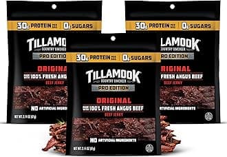 Tillamook Beef Jerky, Country Smoker PRO Edition, Zero Sugar Original, 2.14 Oz (3 Pack) Real Hardwood Smoked Fresh Angus Beef, Low Carb, High Protein Ready to Eat Keto Snack for Athletes, Gluten Free