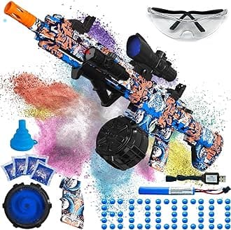 Electric Gel Ball Blaster, High Speed Automatic Splatter Ball Blaster with 40000+ and Goggles, JIFTOK Rechargeable Splatter Ball Toys for Outdoor Activities Shooting Game Party Favors-Blue Pink