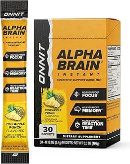 Alpha Brain Instant - Pineapple Punch Flavor - Nootropic Brain Booster Memory Supplement - Brain Support for Focus, Energy & Clarity - Alpha GPC Choline, Cats Claw, L-Theanine, Bacopa - 30ct