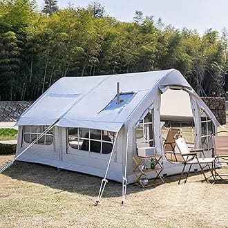Inflatable Tents For Camping, 6 8 Man Air Tent With Pump | Blow Up Tent House, 4 Season Family Camping Tent With Stove Jack Hole, 3000mm Waterproof Pop-Up Glamping Tents, Quick To Set Up