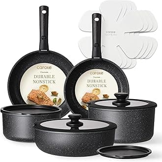 CAROTE 15pcs Pots and Pans Set Non Stick, Cookware Sets, Kitchen Set, Oven/Dishwasher/Fridge Safe, Space Saving Pots Set, Nonstick Set with Versatile Detachable Handle, Induction RV Set