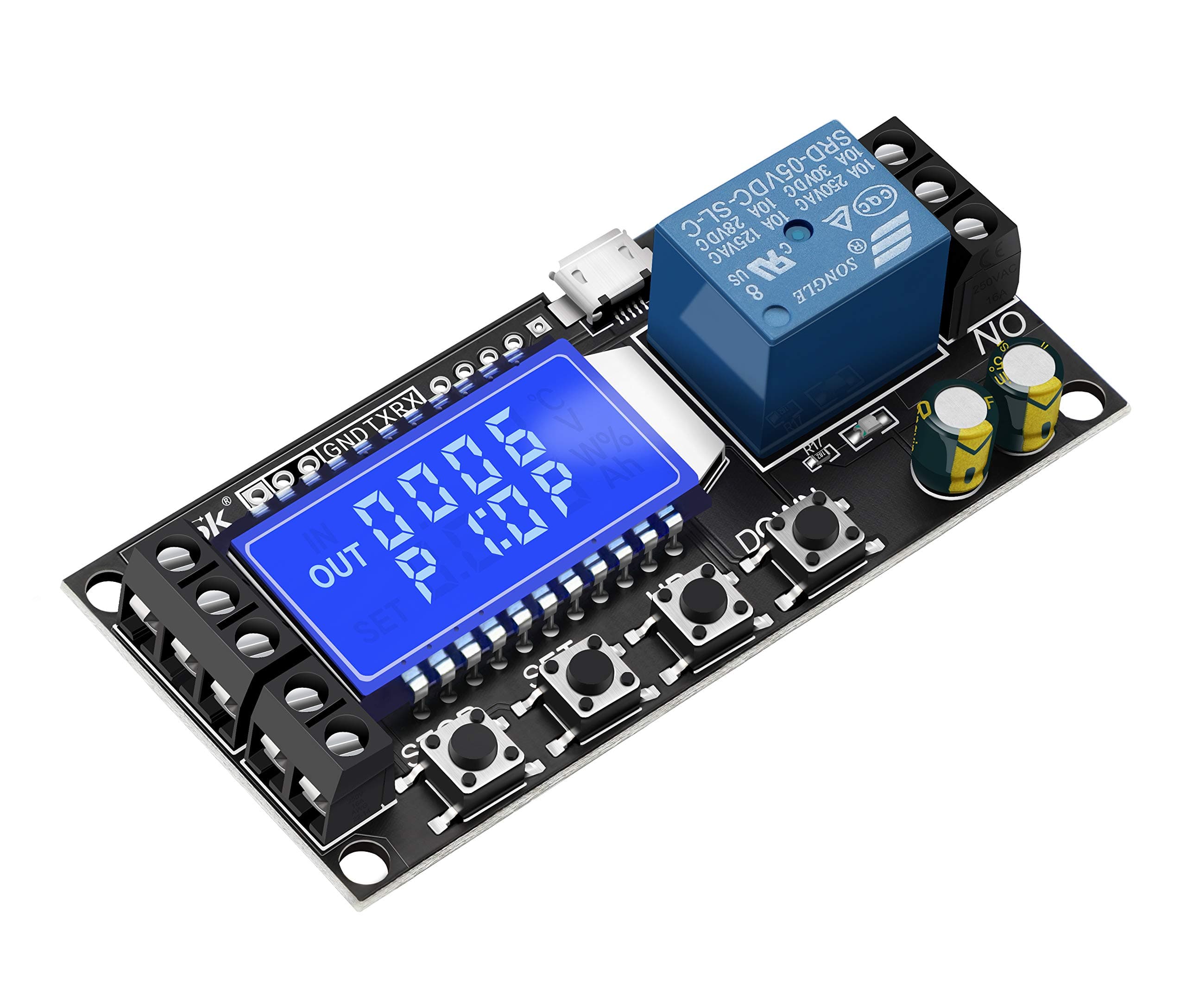 DROK Time Delay Relay, DC 5V/12V/24V Timer Relay Delay-Off Cycle 0.01s-9999mins Adjustable Trigger with LCD Display Support Micro USB 5V Input