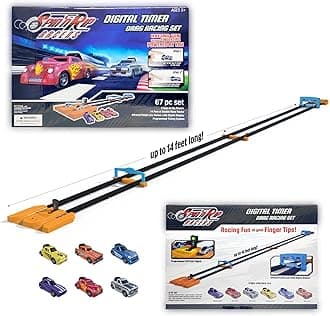 | Digital Timer Drag Racing Set, Dual-Track | Fun Head-to-Head Race Track | 6 Toy Cars Included (Digital Time Tracker)