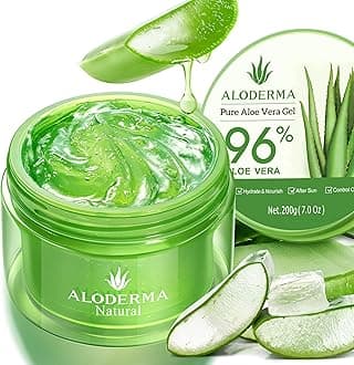 USDA Organic Aloe Vera Gel by Aloderma - 96% Pure Organic Aloe 7 oz; Made from fresh Aloe vera leaves, Not freeze-dried powder. (7 oz)