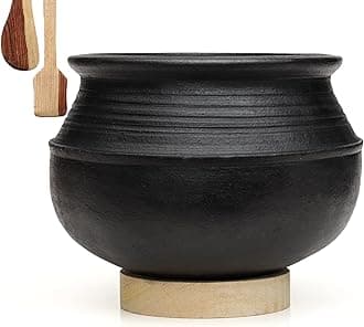 Deep Uncoated Burned Clay Rice Handi/Earthen/Mud/Mitti Pot For Cooking And Serving 3 Liter, Black