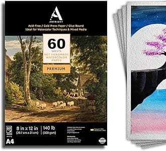 ArtRight Artists' Acrylic Paper (A4 Pack of 60 Sheets, 300 GSM); 300 GSM Handmade Sheets for Gouache & Acrylic Media (Papers for Acrylic & Gouache Media)