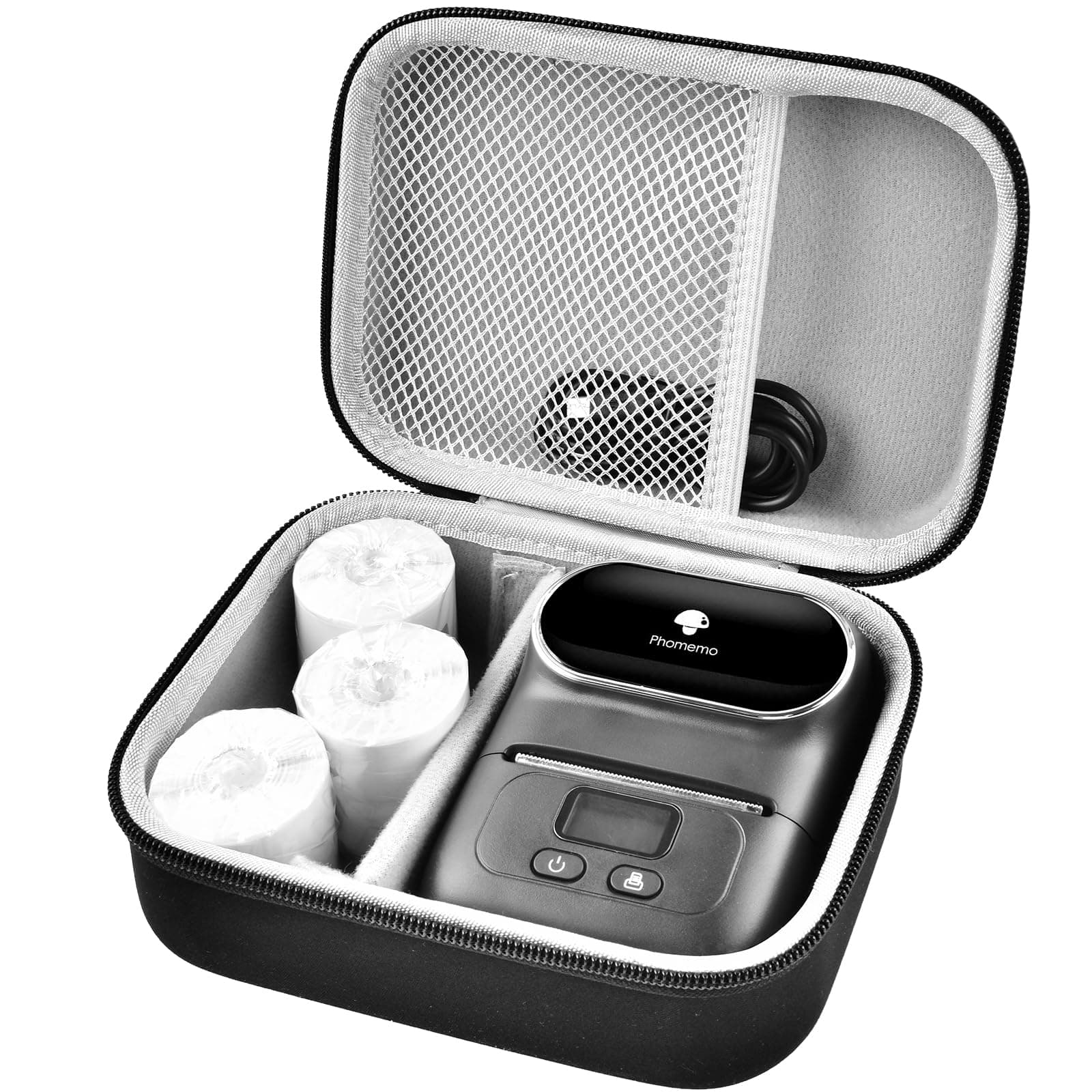 Boobowl Case Compatible with Phomemo M110 Label Maker - Portable Mini Bluetooth Thermal Label Maker Carrying Storage Bag for Printer Labels, USB Cable and Accessories Black (Box Only)