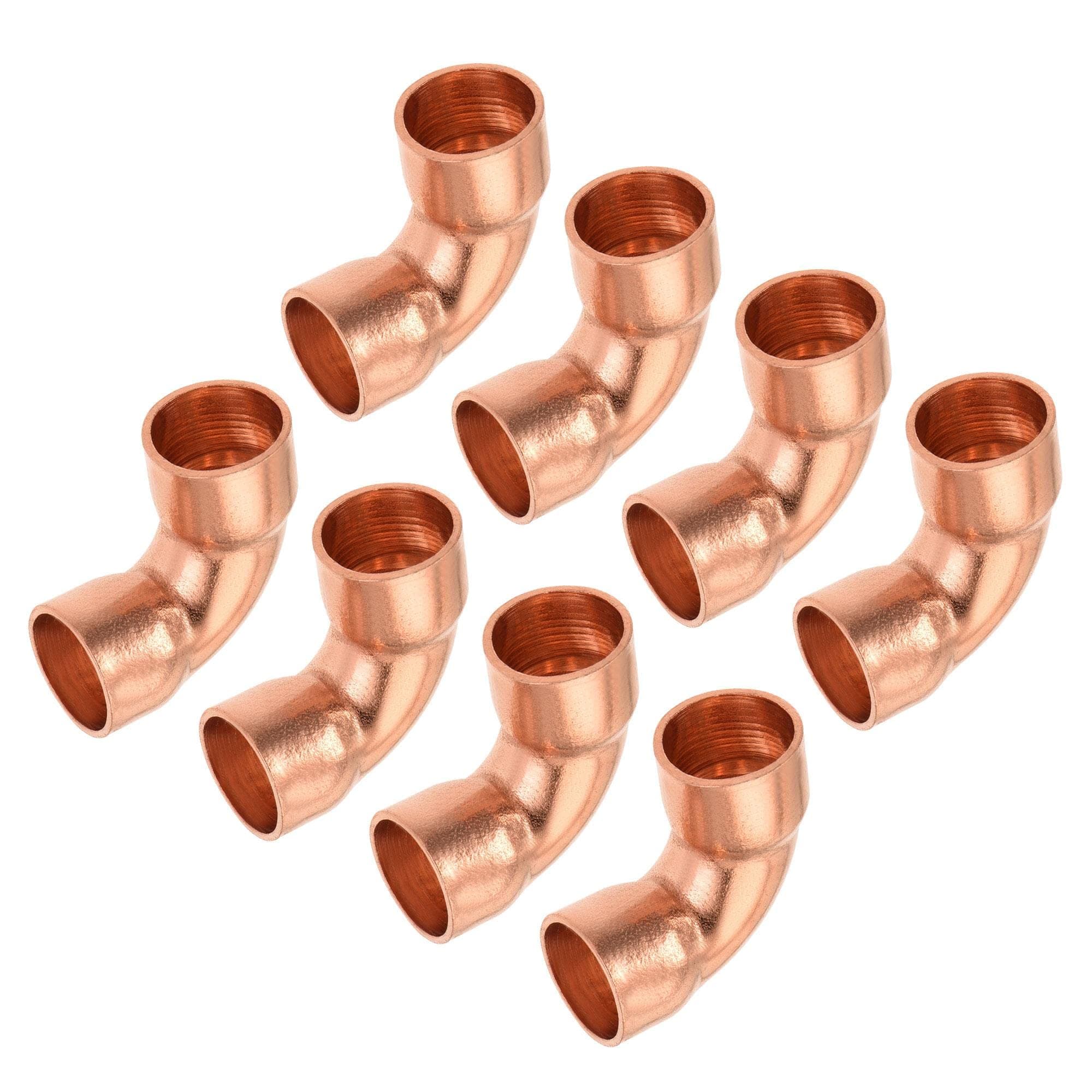 sourcing map 90 Degrees Elbow Copper Pipe Fitting Brazing Connection 3/8 Inch ID for HVAC Cooling Equipment, Pack of 15