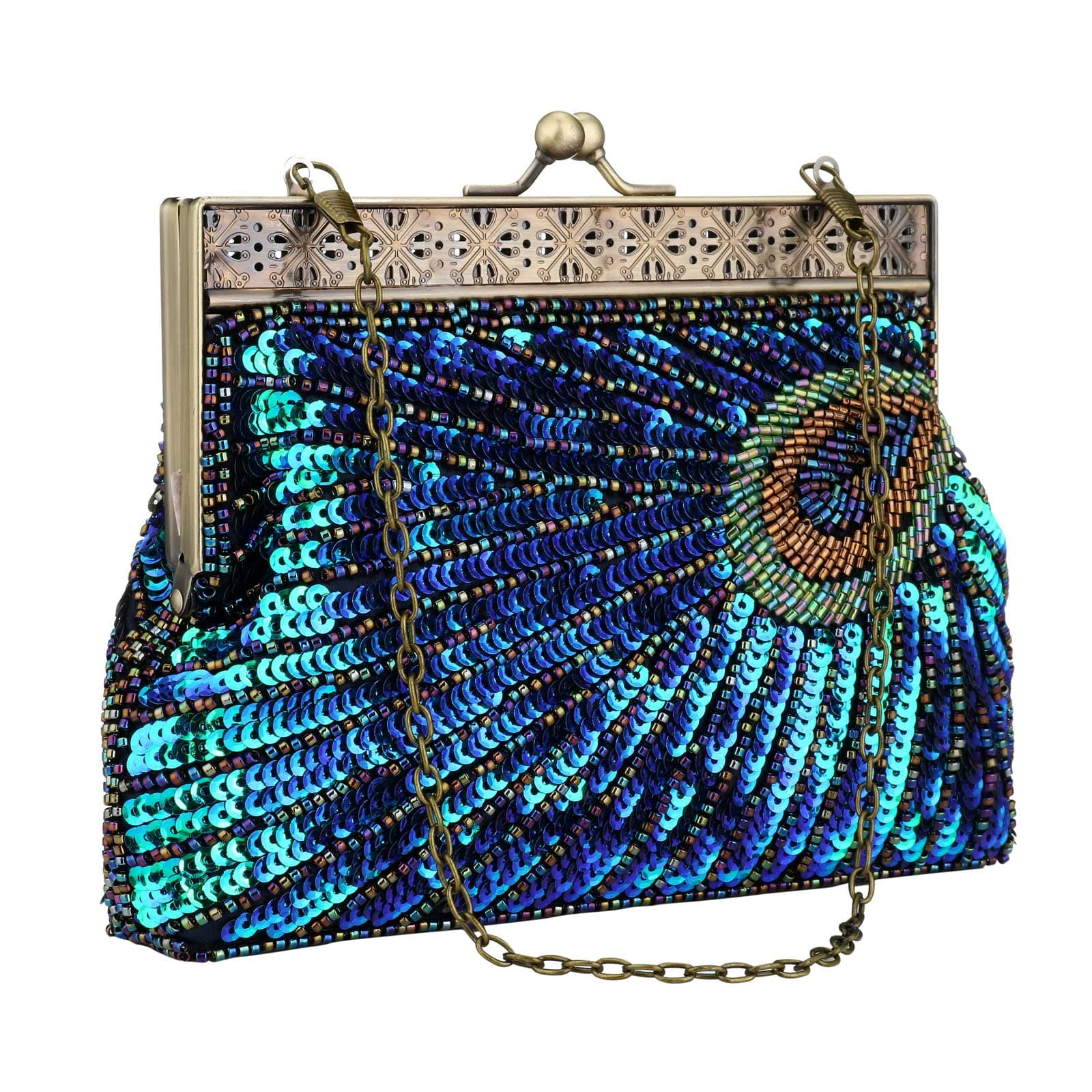 Peacock Clutch Beaded Sequin Vintage Evening Handbag 1920s Party Wedding Purse