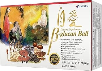 Umeken Beta Glucan, Immune Boost, Mushroom Extract, Dietary Supplement, Blend of 9 Premium Mushroom Extract Packets, Easy to Take Beta Glucan Supplements, 1 Month Supply, 30 Count Box, Pack of 1