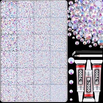 30000Pcs Resin White AB Rhinestones for Bedazzling Crafting with b7000 Jewelry Glue, Bulk Flatback Gems Bedazzler Kit for Crafts Clothes Shoes Fabric Nail Diamond Art, Assorted Size 2/3/4/5/6mm