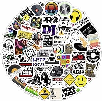 BulbaCraft 100Pcs DJ Stickers for Water Bottle and Laptop - DJ Party Favors & Decorations, Waterproof Vinyl Decals, Music and Turntable Stickers, Gifts for Women & Men