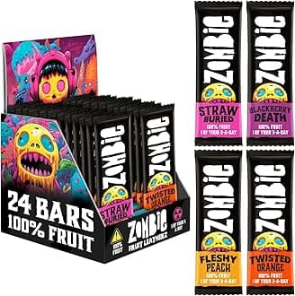 Zombie Fruit Bars, Variety Box (24 Bars, 4 Flavours), 100% Dried Fruit, Healthy Snacks for Adults, Kids, Low Calorie, Gluten Free, Vegan, Halal, Bulk, Real Fruit, No Added Sugar, Natural, Roll Ups