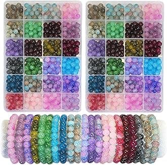 1200PCS 8mm Glass Beads Bracelet Making Kit, 24 Colors Crystal Beads for Jewelry Making, 2 Box Cataclastic Lineation Beads Suitable for Beginners