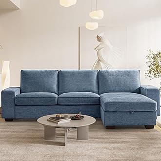 Chenille L Shaped Sectional Couches for Living Room, Comfy Convertible Modular Sofa with Storage Chaise for Small Spaces,Mid Century Modern,Deep Seat (Navy Blue, 99")