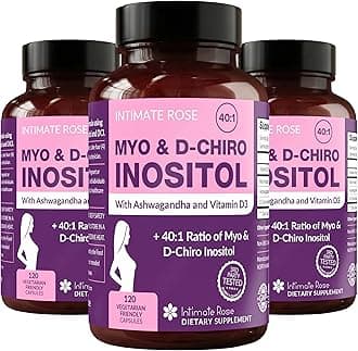 Intimate Rose Myo-Inositol & D-Chiro Inositol Blend - 40:1 Blend Ratio - Women's Daily Wellness Support - Vitamin D & Ashwagandha, 3 Bottles