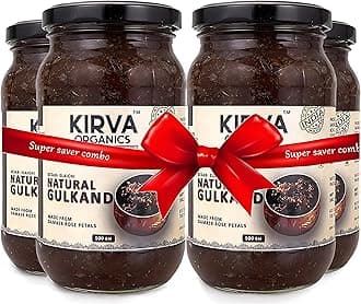 Kirva Organics Natural Gulkand 500GM | Sun-Cooked Damask Rose Petals & Rock Sugar | Infused with Kesar & Elaichi | Ayurvedic Digestive & Natural Body Coolant | No Artificial Flavors (Pack of 4)