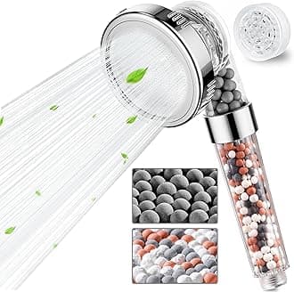 Filter Shower Head with 5-Layer Filtration, 3 Modes Powerful Shower Head, Limescale Universal Showerhead Filter with Extra Replacement Beads