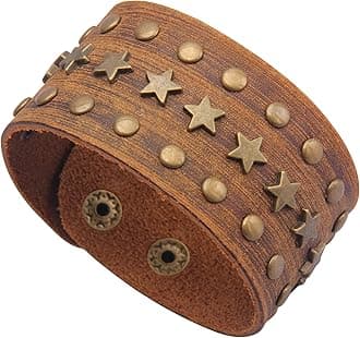 GelConnie Leather Cuff Bracelet Punk Braided Bracelets Rock Leather Wristbands Faux Mens Leather Bracelet Gothic Viking Bangle Adjustable Wrap Bracelet for Women,Men
