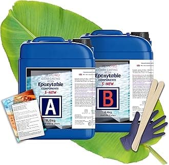 18 Kg Epoxy Resin Epoxytable Five Ideal for creating River Table, Furniture, Clear Casting, Countertops 5 cm, Jewellery and Artistic Creations, Non-toxic Certified, Technical Assistance in English