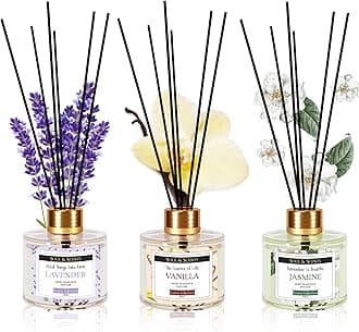 Soul & Scents Lavender, Vanilla & Jasmine Reed Diffuser Set - 120ml with 6 Fiber Sticks Each | Stress Relief & Aromatherapy | Scented Air Freshener for Home, Bedroom, Bathroom & Office | Pack of 3